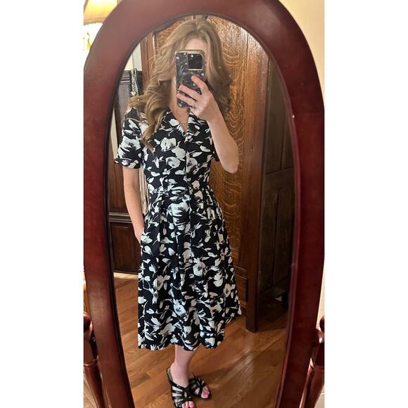 JASON WU Black White Brushstroke Floral 100% Cotton Button Placket Dress Size 2 - Picture 11 of 13